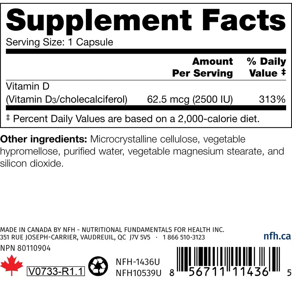 Product image for Vitamin D3 SAP 2500IU Capsule.
