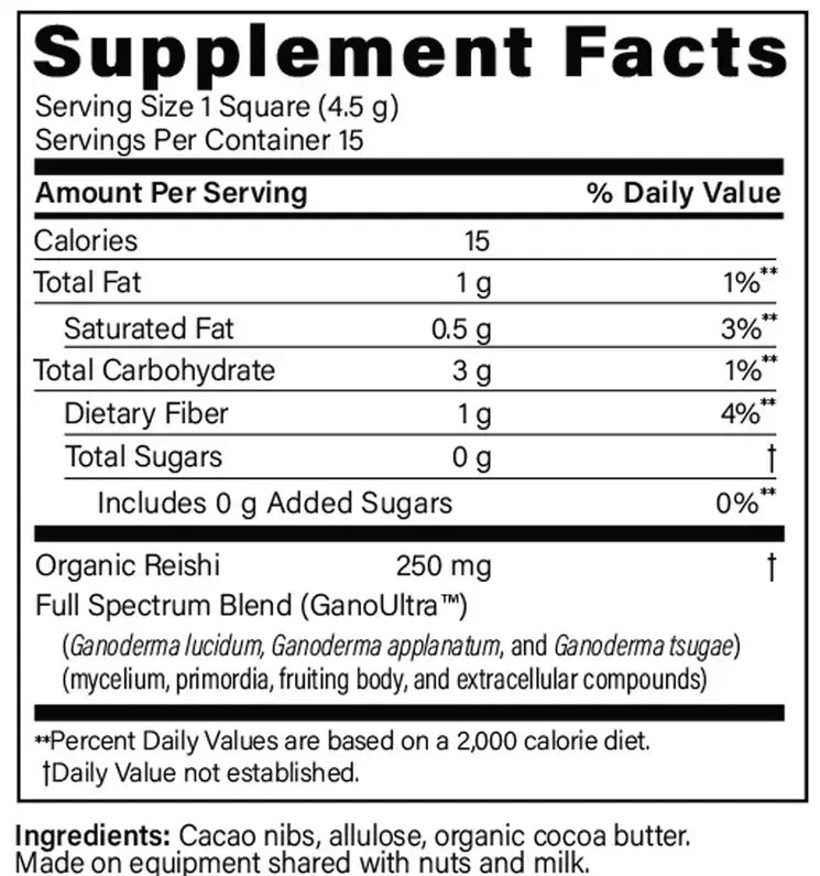 Product image for FX Defend, Reishi Mushroom Dark Chocolate Supplement.