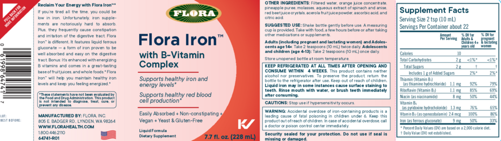 Product image for Flora Iron™ with B-Vitamin Complex.