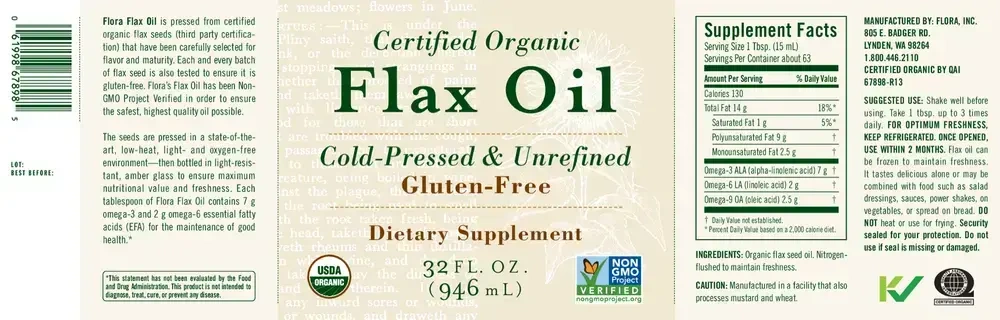 Product image for Flax Oil Certified Organic.