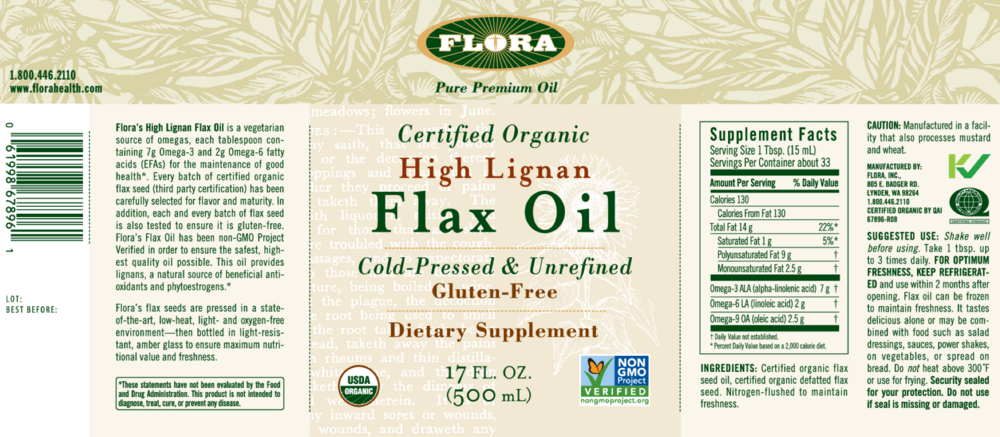 Product image for High Lignan Flax Oil Certified Organic.