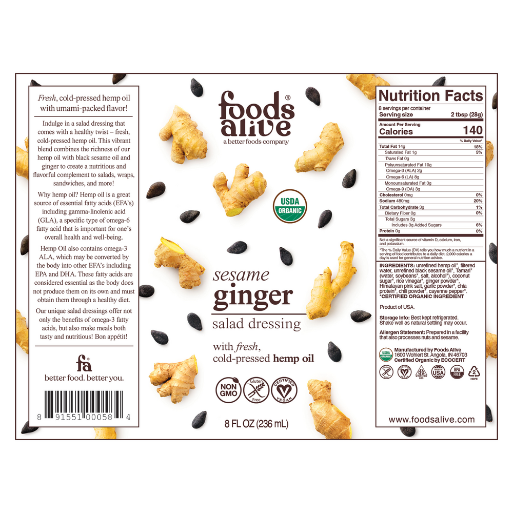 Product image for Sesame Ginger Salad Dressing Organic.