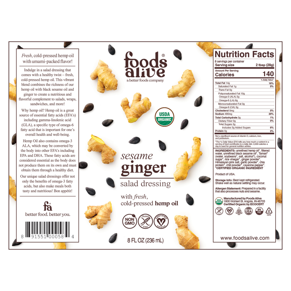 Product image for Sesame Ginger Salad Dressing Organic.