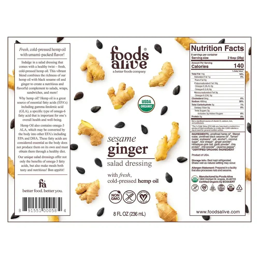 Product image for Sesame Ginger Salad Dressing Organic.