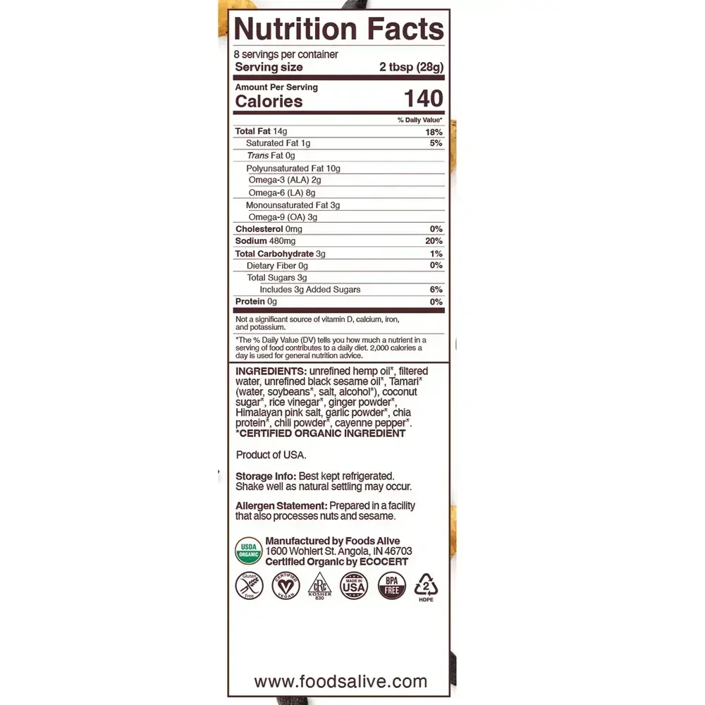 Product image for Sesame Ginger Salad Dressing Organic.