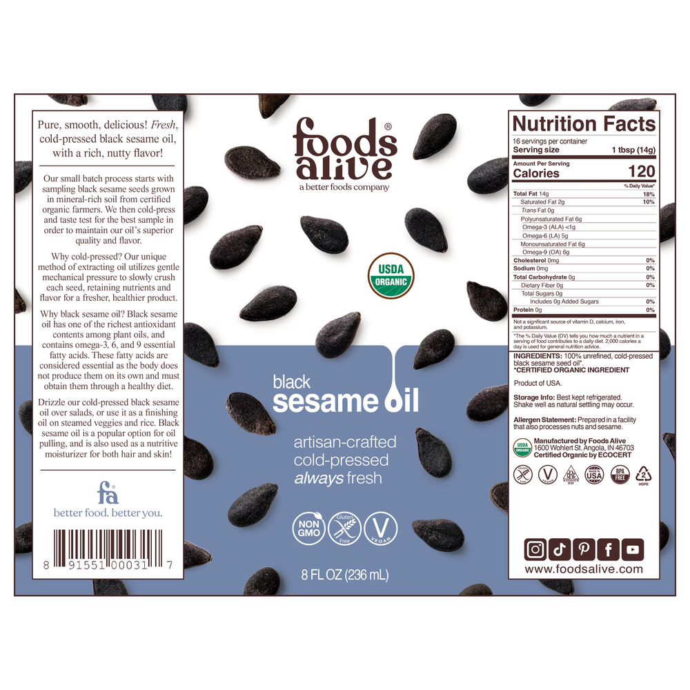 Product image for Black Sesame Seed Oil Organic.