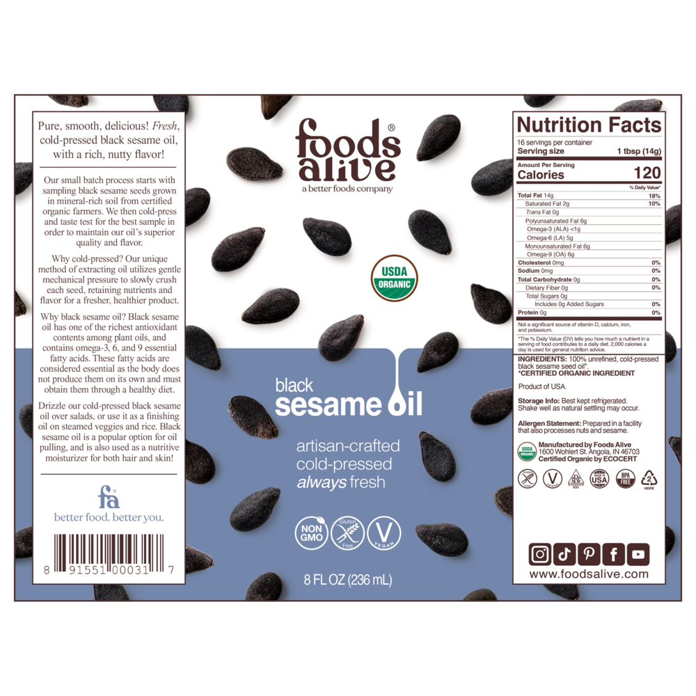 Product image for Black Sesame Seed Oil Organic.