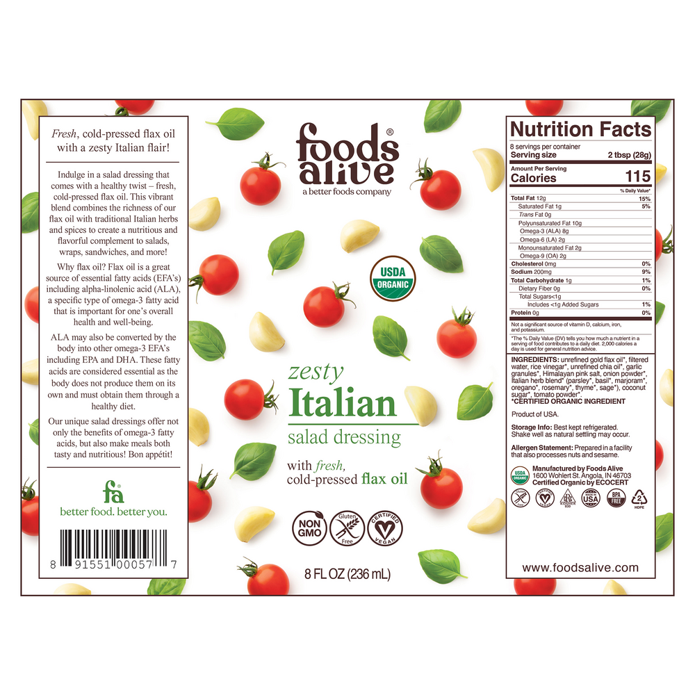 Product image for Zesty Italian Salad Dressing Organic.