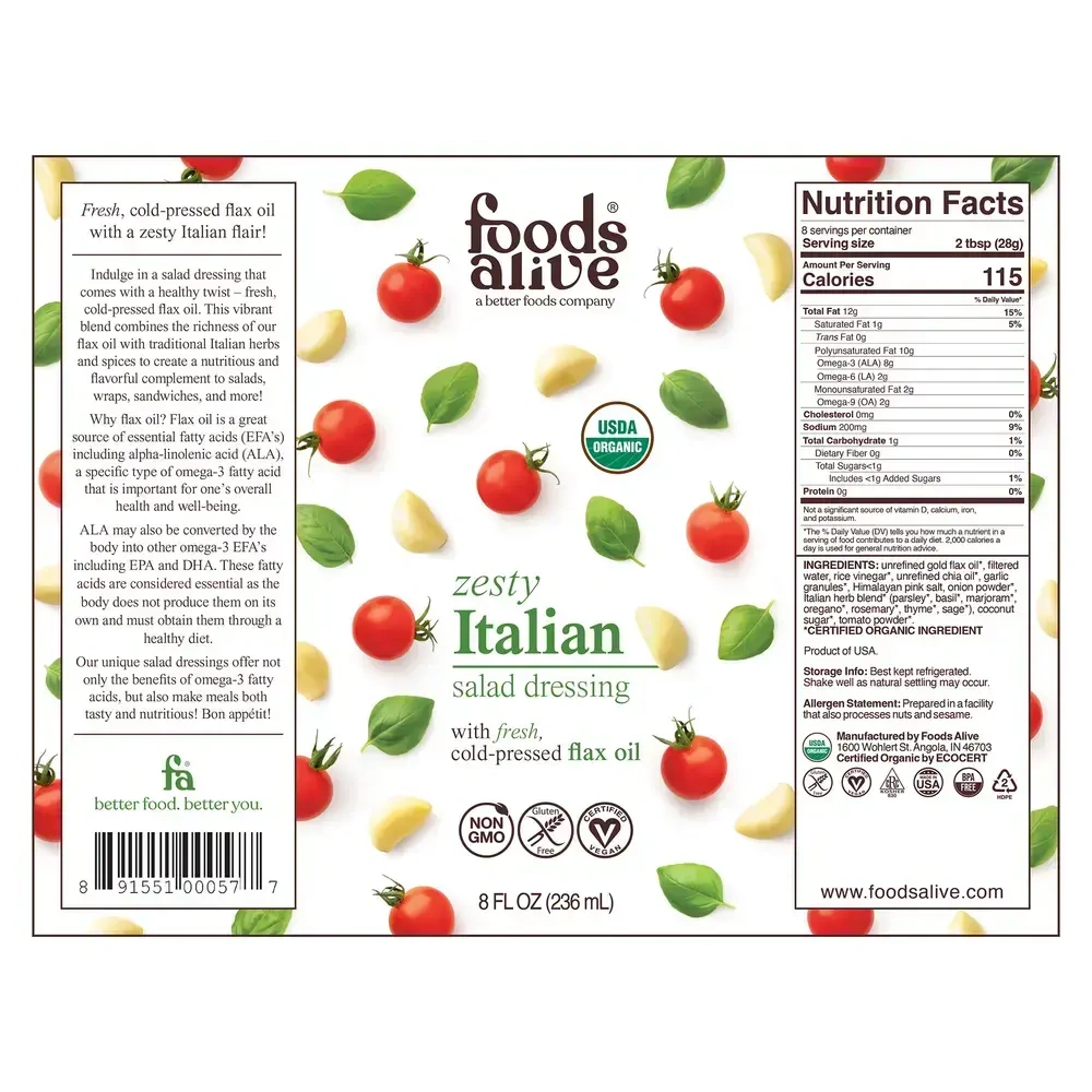 Product image for Zesty Italian Salad Dressing Organic.