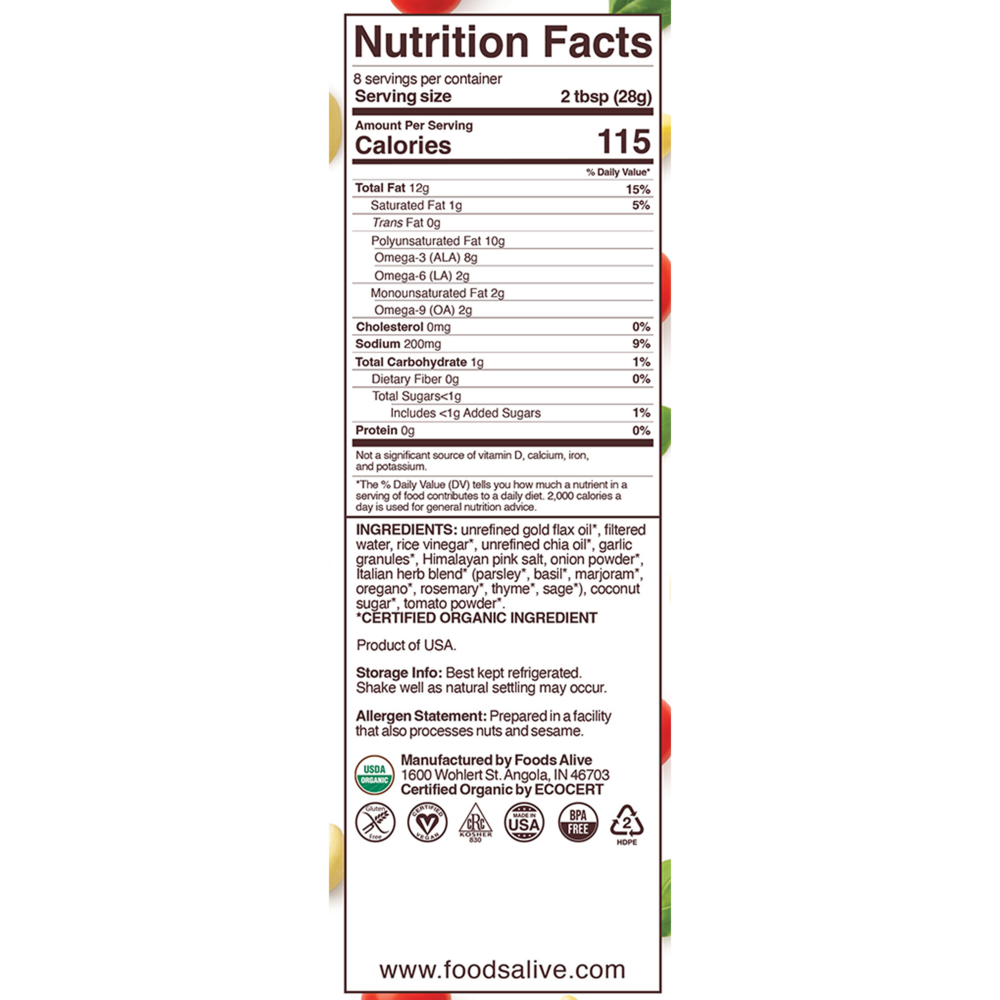 Product image for Zesty Italian Salad Dressing Organic.