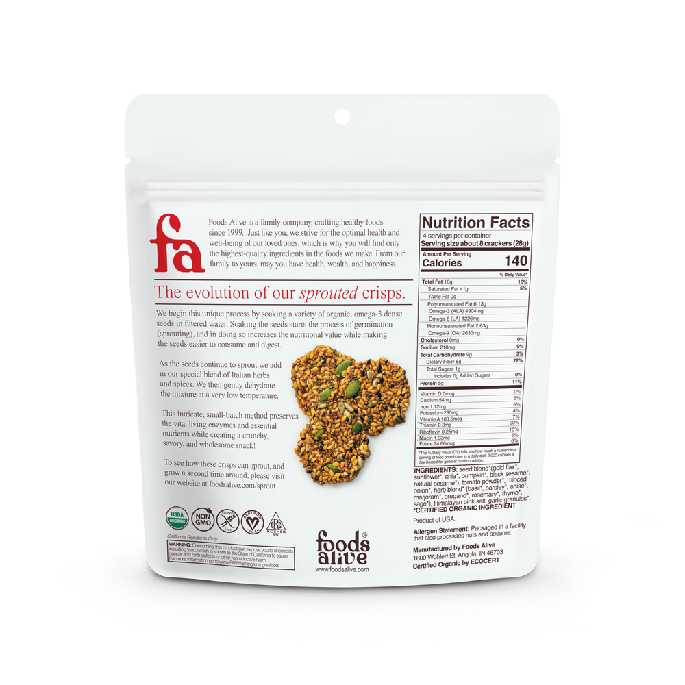 Product image for Tomato &amp; Herb Sprouted Crisps Organic.