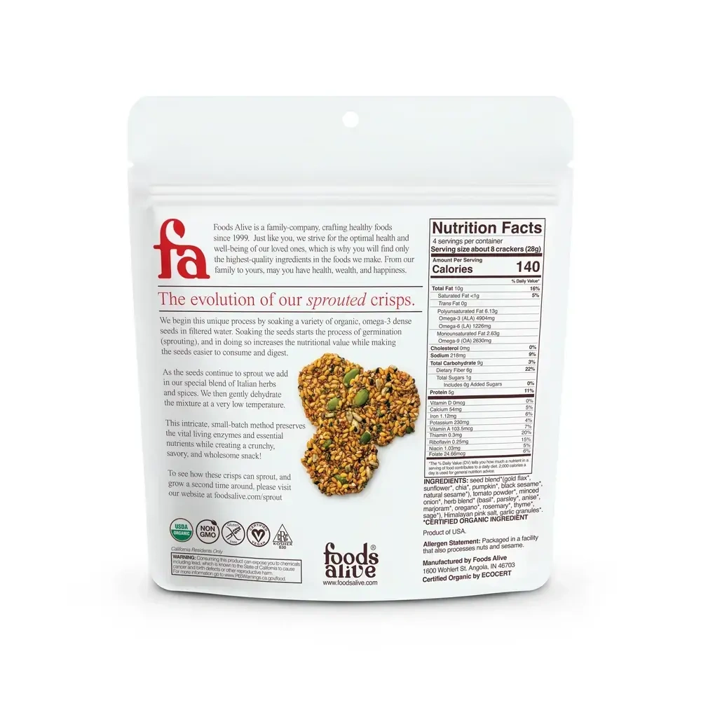 Product image for Tomato &amp; Herb Sprouted Crisps Organic.