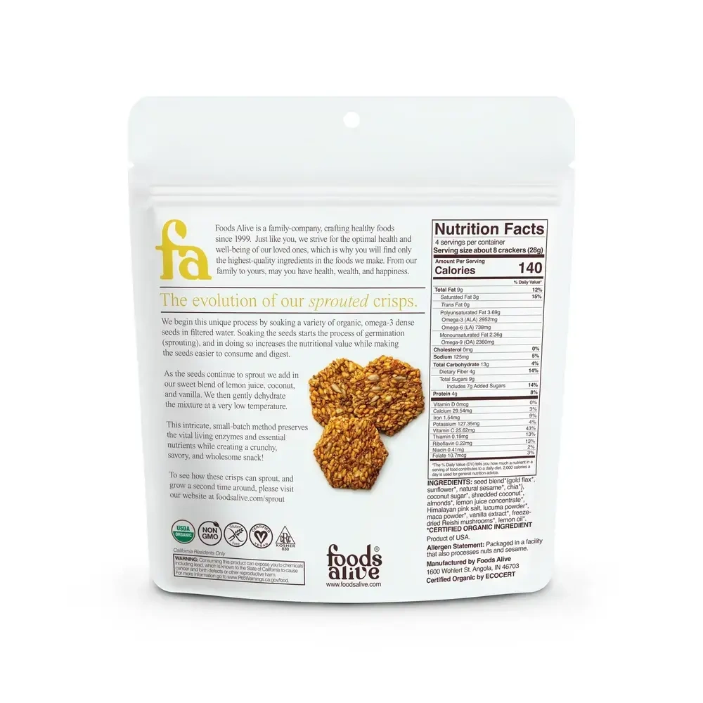 Product image for Lemony Lemon Sprouted Crisps Organic.