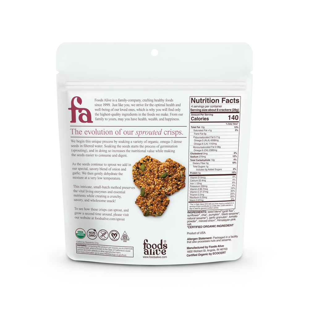 Product image for Onion Garlic Sprouted Crisps Organic.