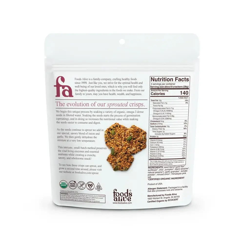 Product image for Onion Garlic Sprouted Crisps Organic.