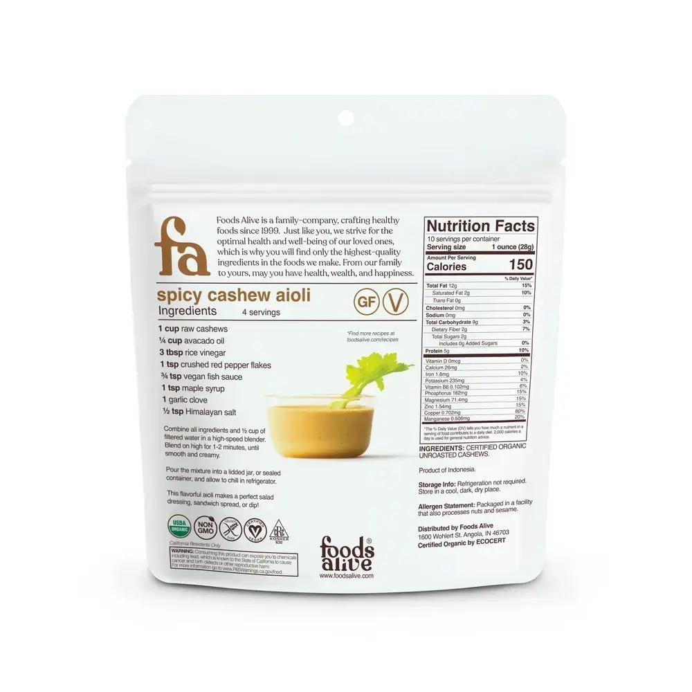Product image for Organic Whole Cashews.