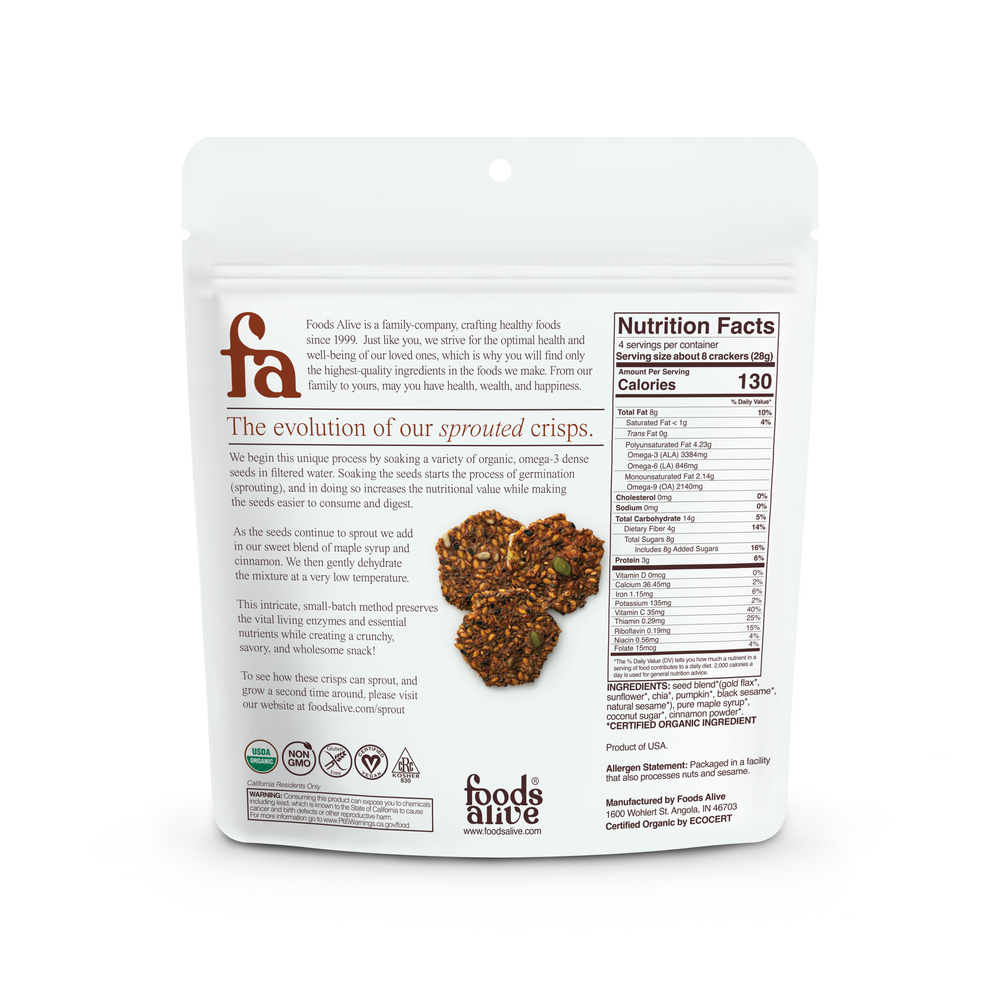 Product image for Maple &amp; Cinnamon Sprouted Crisps Organic.