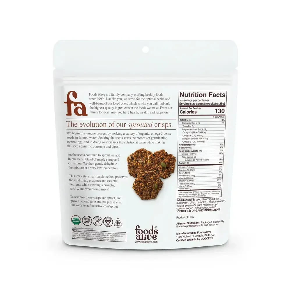 Product image for Maple &amp; Cinnamon Sprouted Crisps Organic.