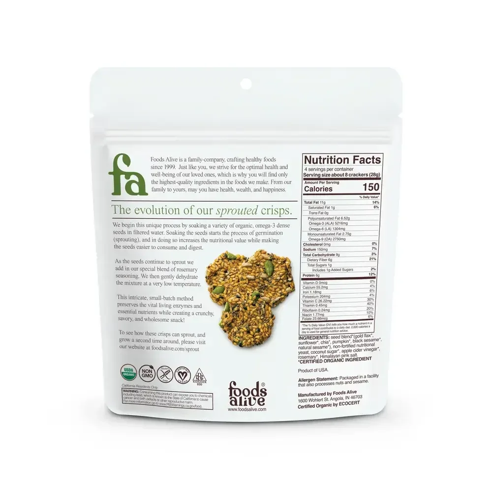 Product image for Rosemary Sprouted Crisps Organic.