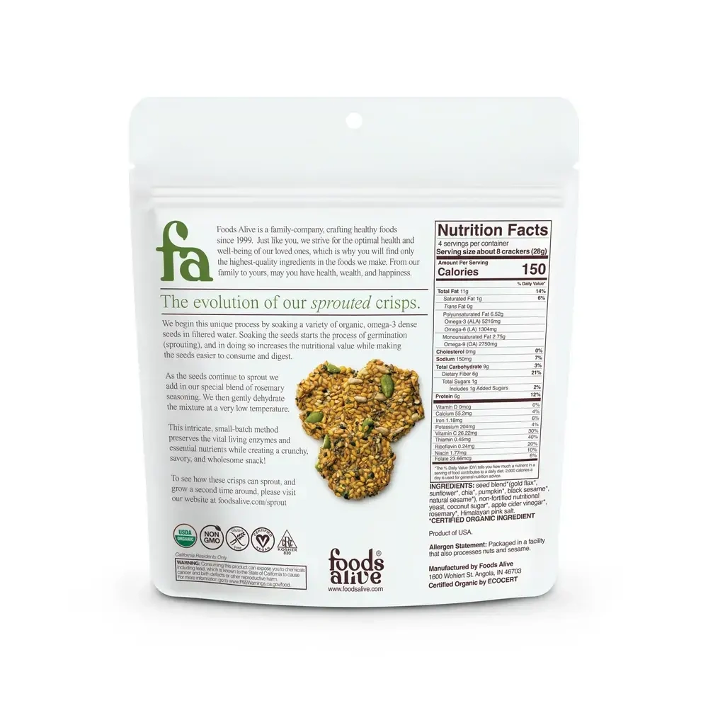 Product image for Rosemary Sprouted Crisps Organic.
