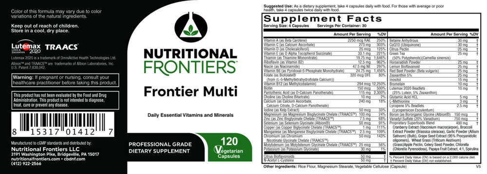 Product image for Frontier Multivitamin.