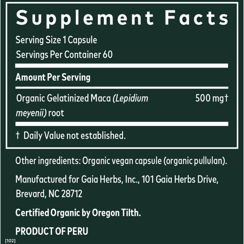 Product image for Maca Root (Organic) 500mg Capsules.