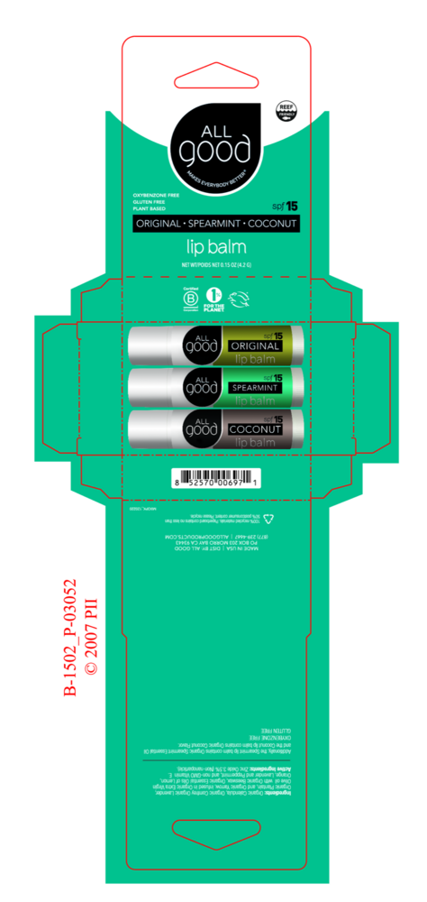 Product image for 3 Pack Lip Balm, SPF 15, Original, Spearmint, Coconut Flavors.