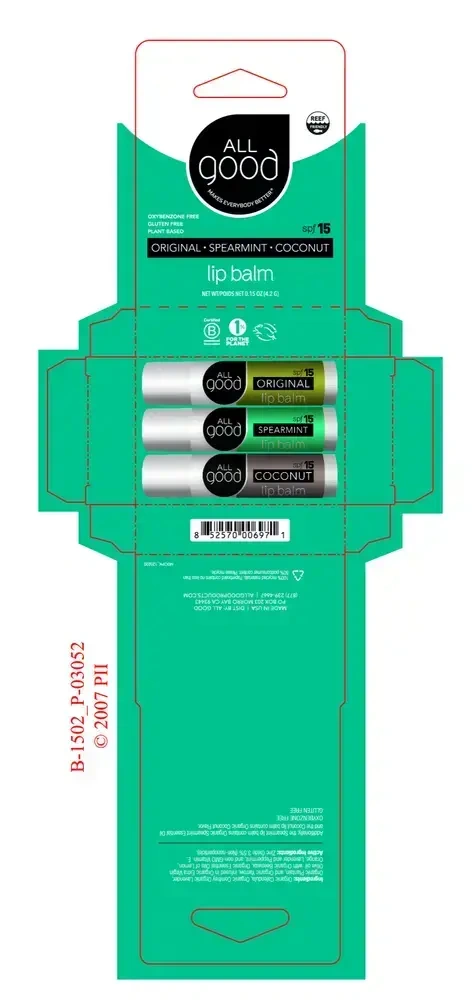 Product image for 3 Pack Lip Balm, SPF 15, Original, Spearmint, Coconut Flavors.