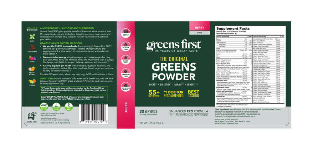 Product image for Greens First PRO Berry 10.1oz California Only.