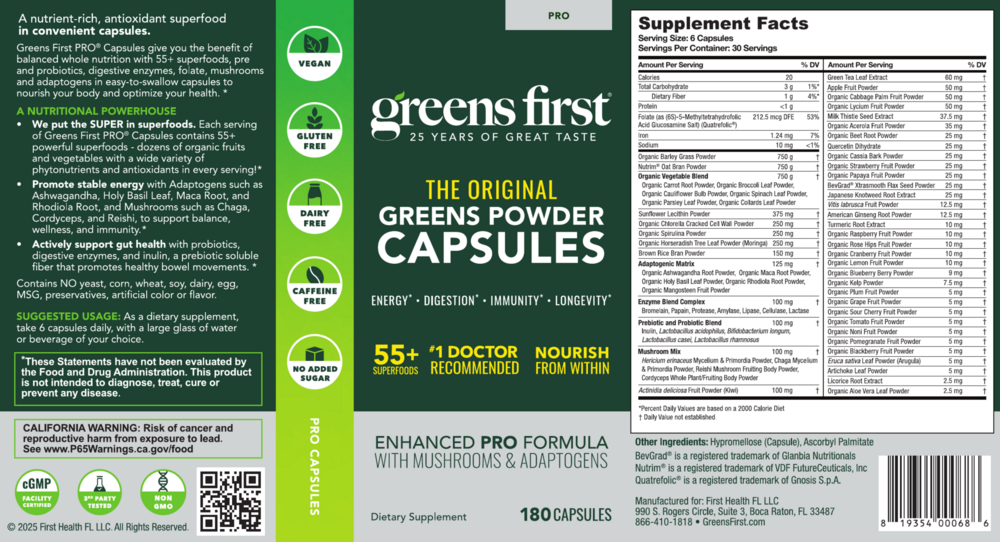 Product image for Greens First PRO (Capsules) 180c California Only.