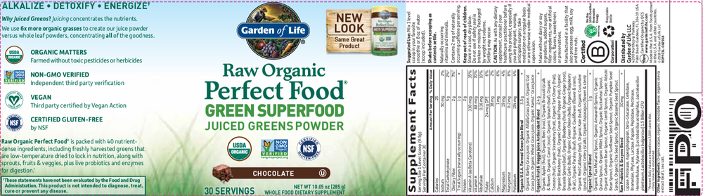Product image for Raw Organic Perfect Food® Green Superfood Powder 285g - Chocolate.