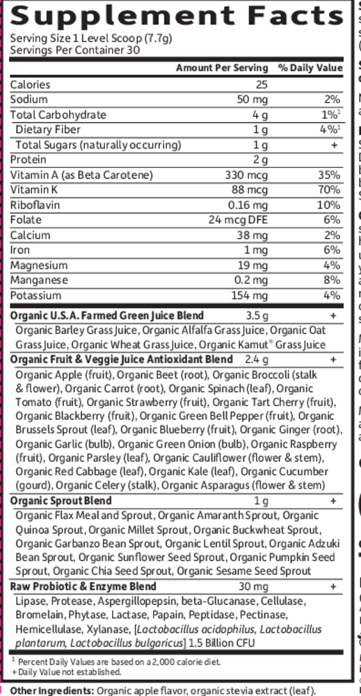 Product image for Raw Organic Perfect Food Green Superfood Juiced Greens Powder, Apple.