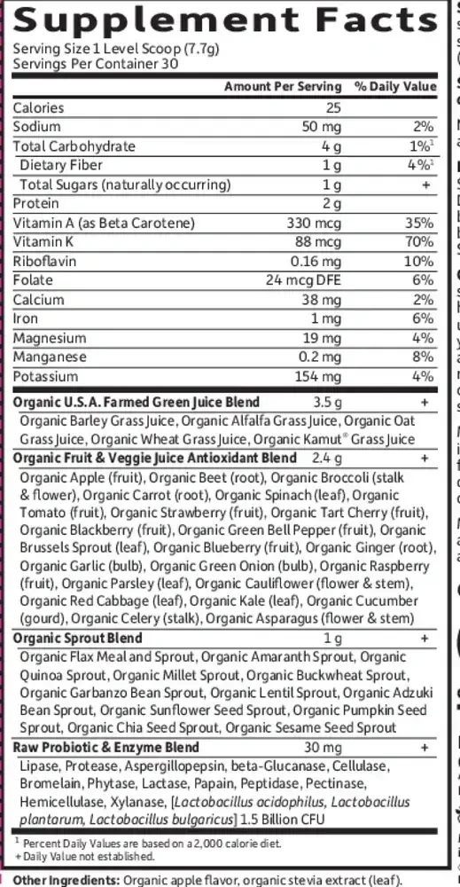 Product image for Raw Organic Perfect Food Green Superfood Juiced Greens Powder, Apple.