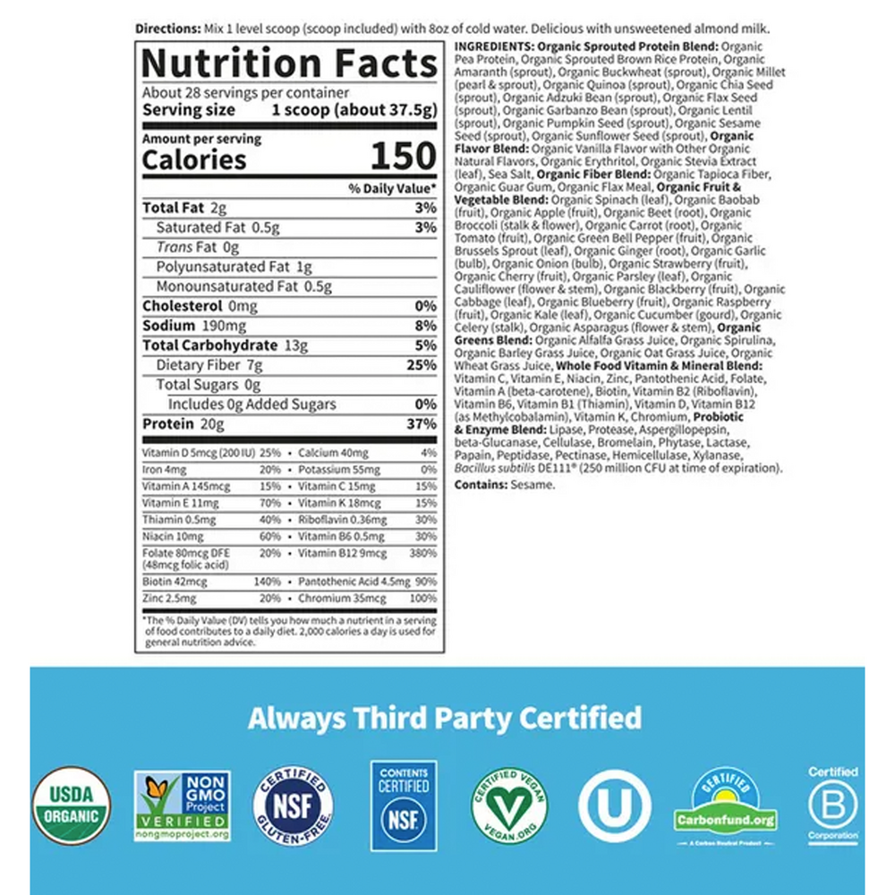 Product image for RAW Organic Meal - Vanilla.