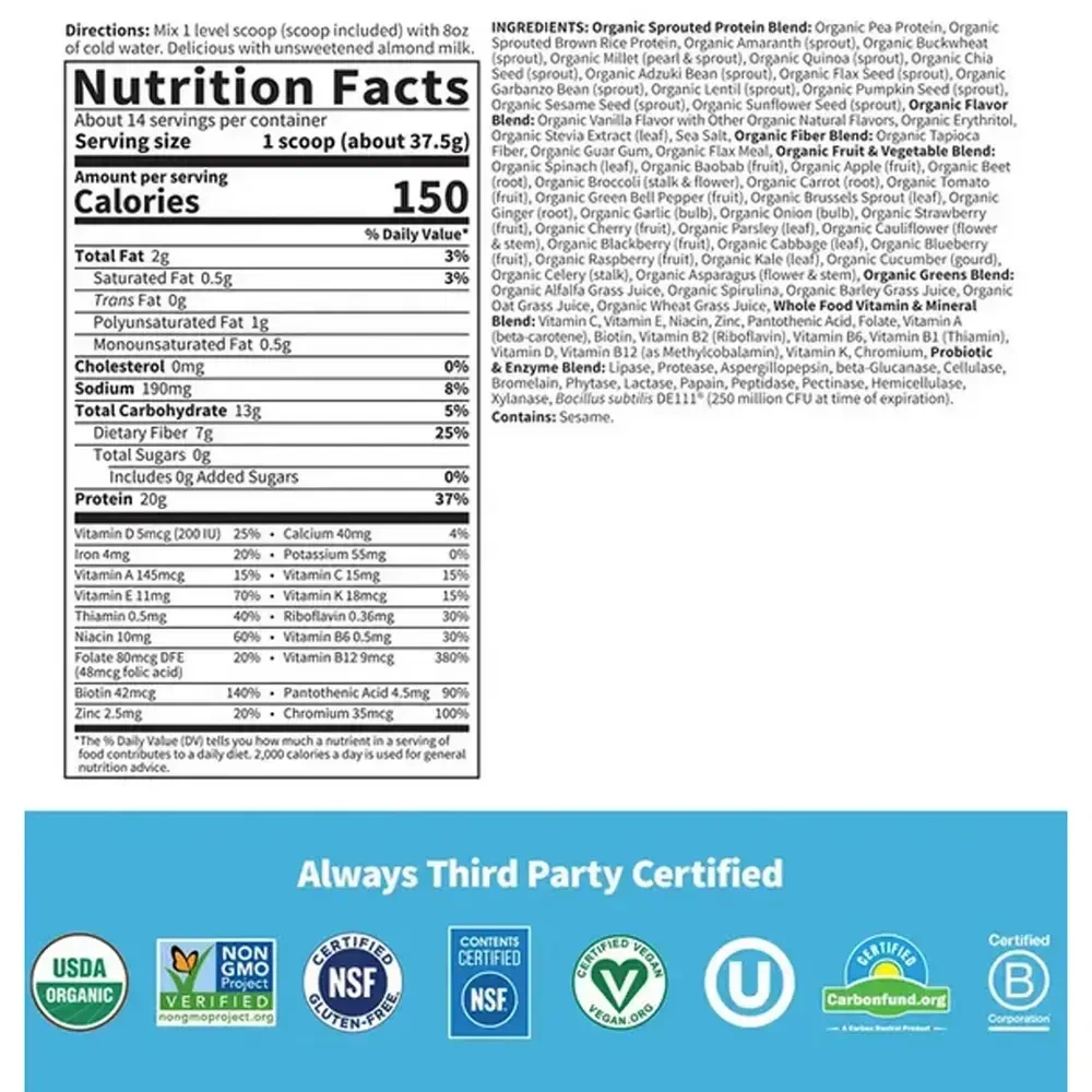 Product image for RAW Organic Meal - Vanilla.