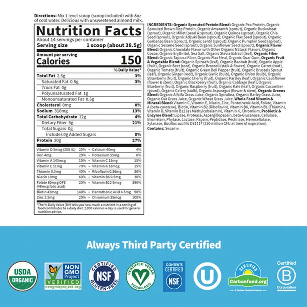 Product image for Raw Organic Meal Plant-Based Chocolate Flavor.