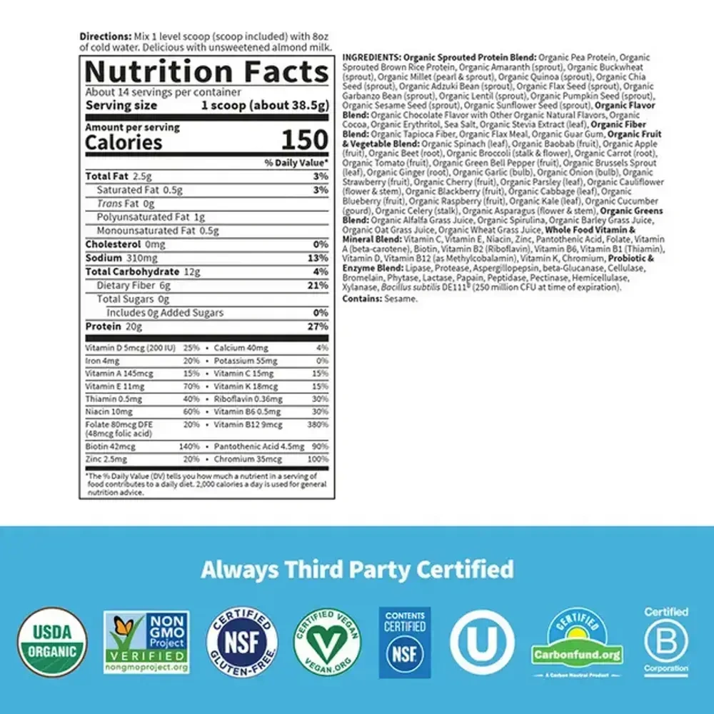 Product image for Raw Organic Meal Plant-Based Chocolate Flavor.