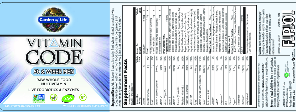 Product image for Vitamin Code 50 and Wiser Mens Multi.