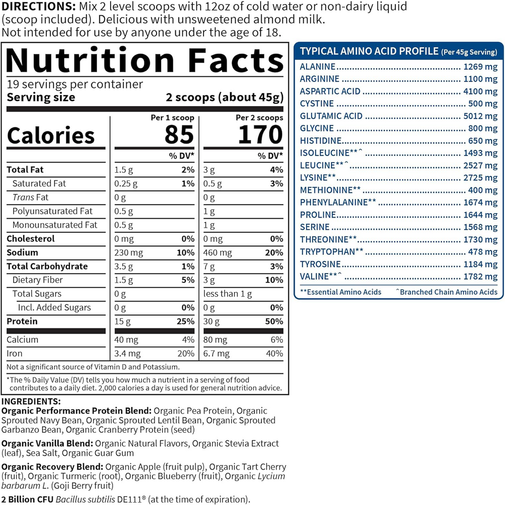 Product image for SPORT Organic Plant-Based Protein, Vanilla.