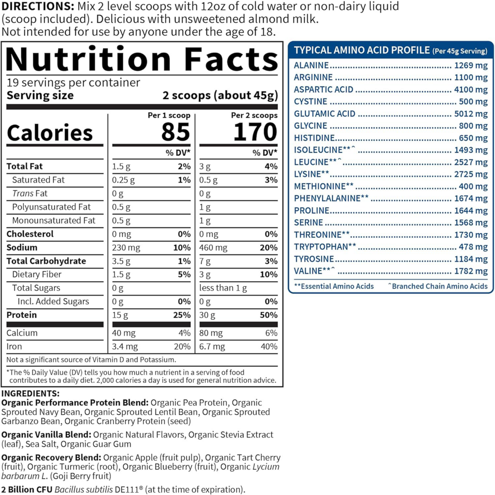 Product image for SPORT Organic Plant-Based Protein, Vanilla.