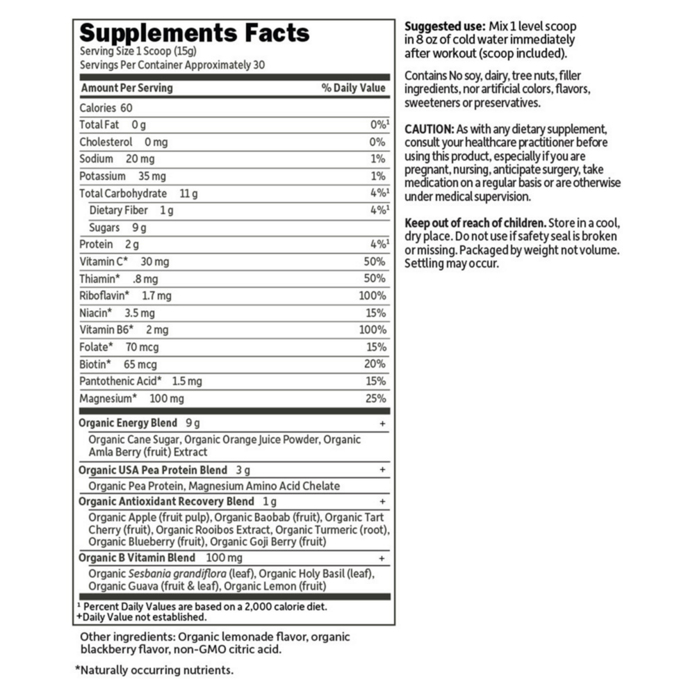 Product image for SPORT Organic Post-Workout Recovery Blackberry Lemonade.