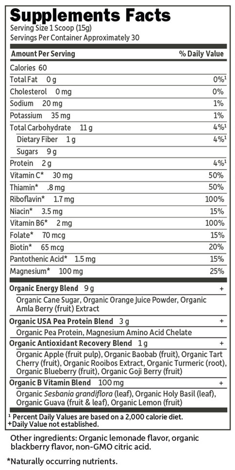 Product image for SPORT Organic Post-Workout Recovery Blackberry Lemonade.