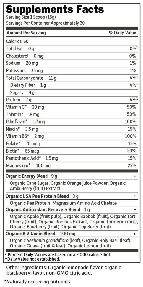 Product image for SPORT Organic Post-Workout Recovery Blackberry Lemonade.