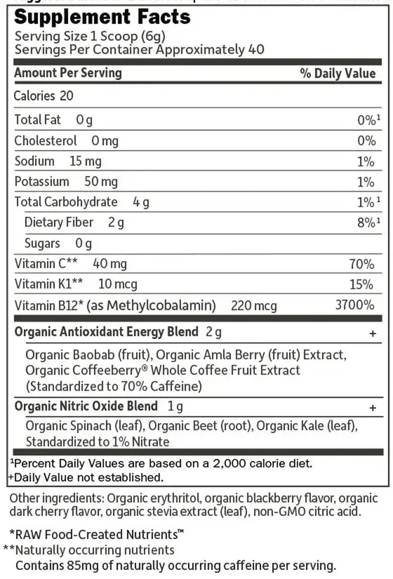 Product image for SPORT Organic Energy + Focus SF Blackberry Cherry.
