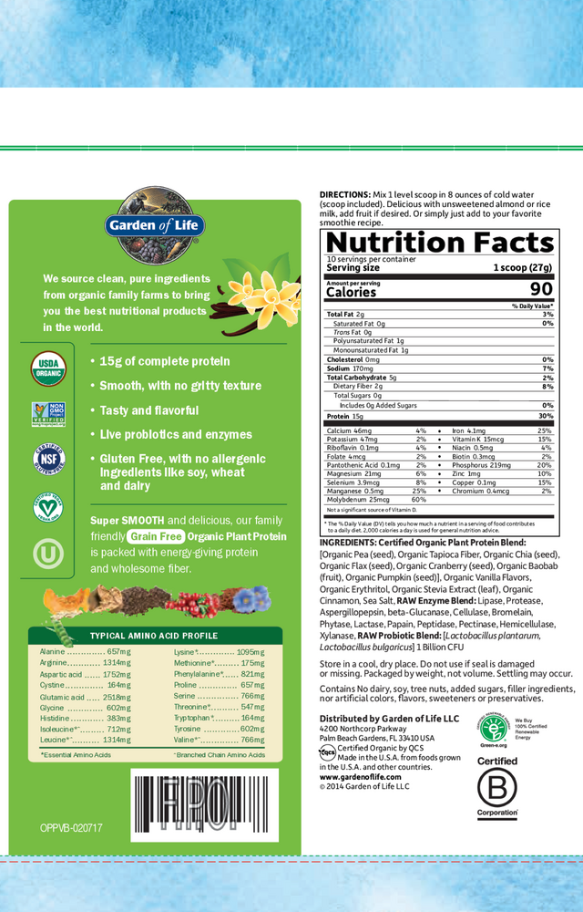 Product image for Organic Plant Protein Vanilla Powder.