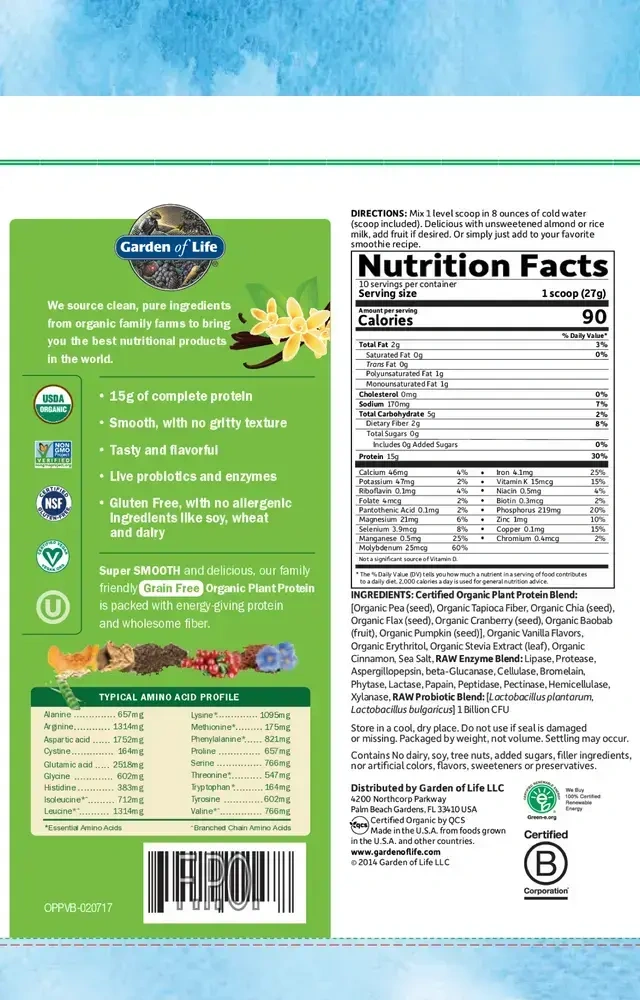Product image for Organic Plant Protein Vanilla Powder.