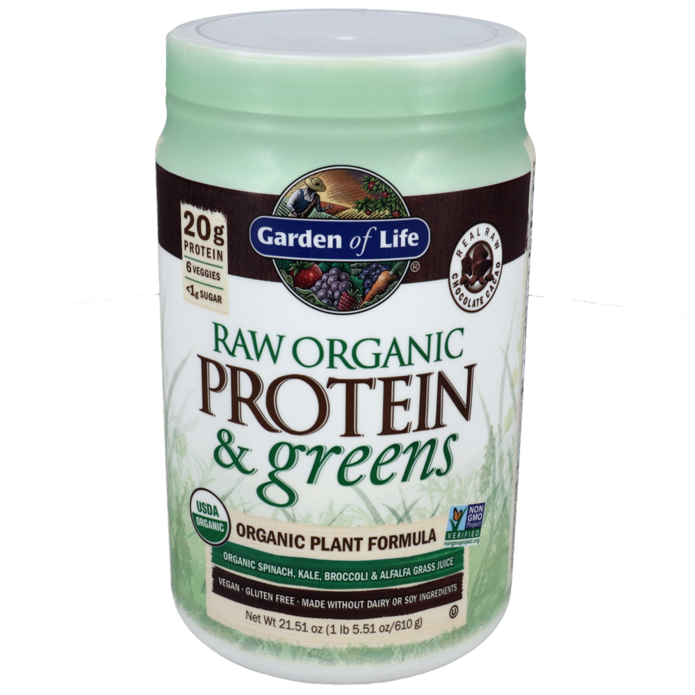Product image for Raw Organic Protein and Greens Chocolate Powder.