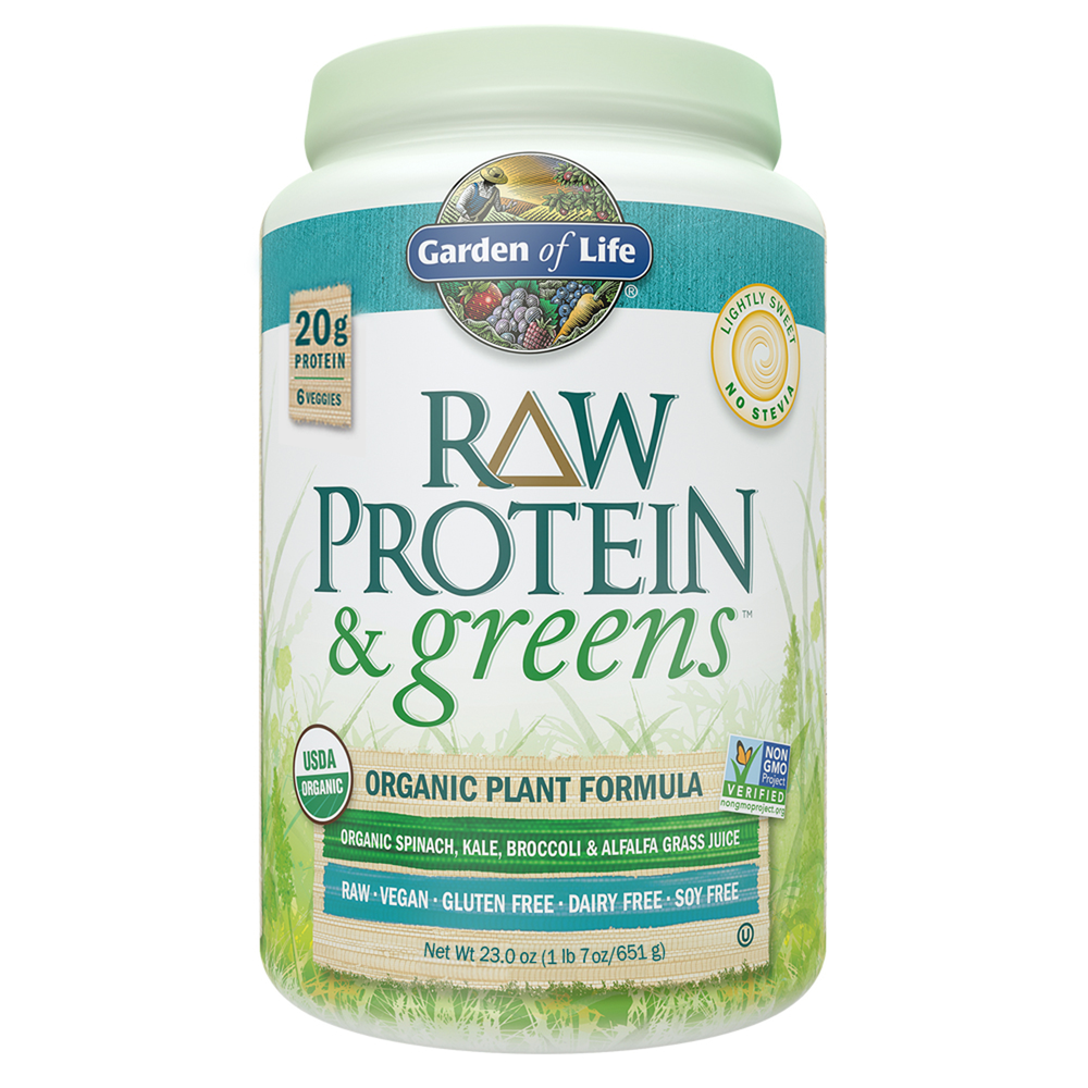 Product image for Raw Protein and Greens Light Sweet Powder.