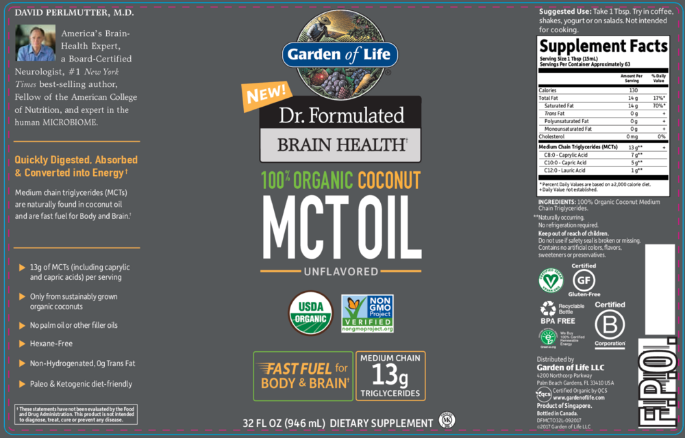 Product image for Dr. Formulated Brain Health 100% Organic Coconut MCT Oil.