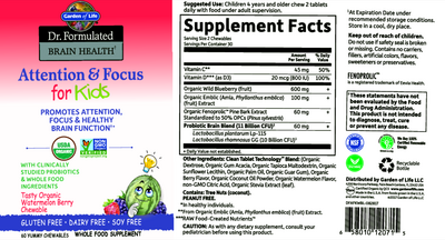 Dr. Formulated Brain Health Organic Attention/Focus Kids 60 Chewables